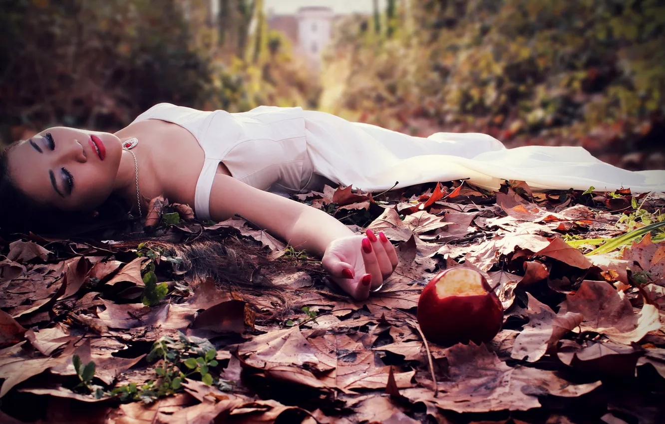 Photo wallpaper girl, apples, the situation