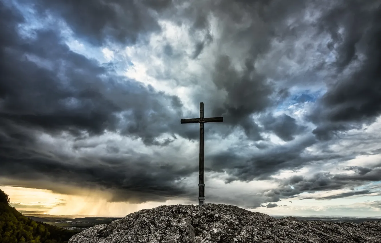 Photo wallpaper mountain, cross, Hallelujah