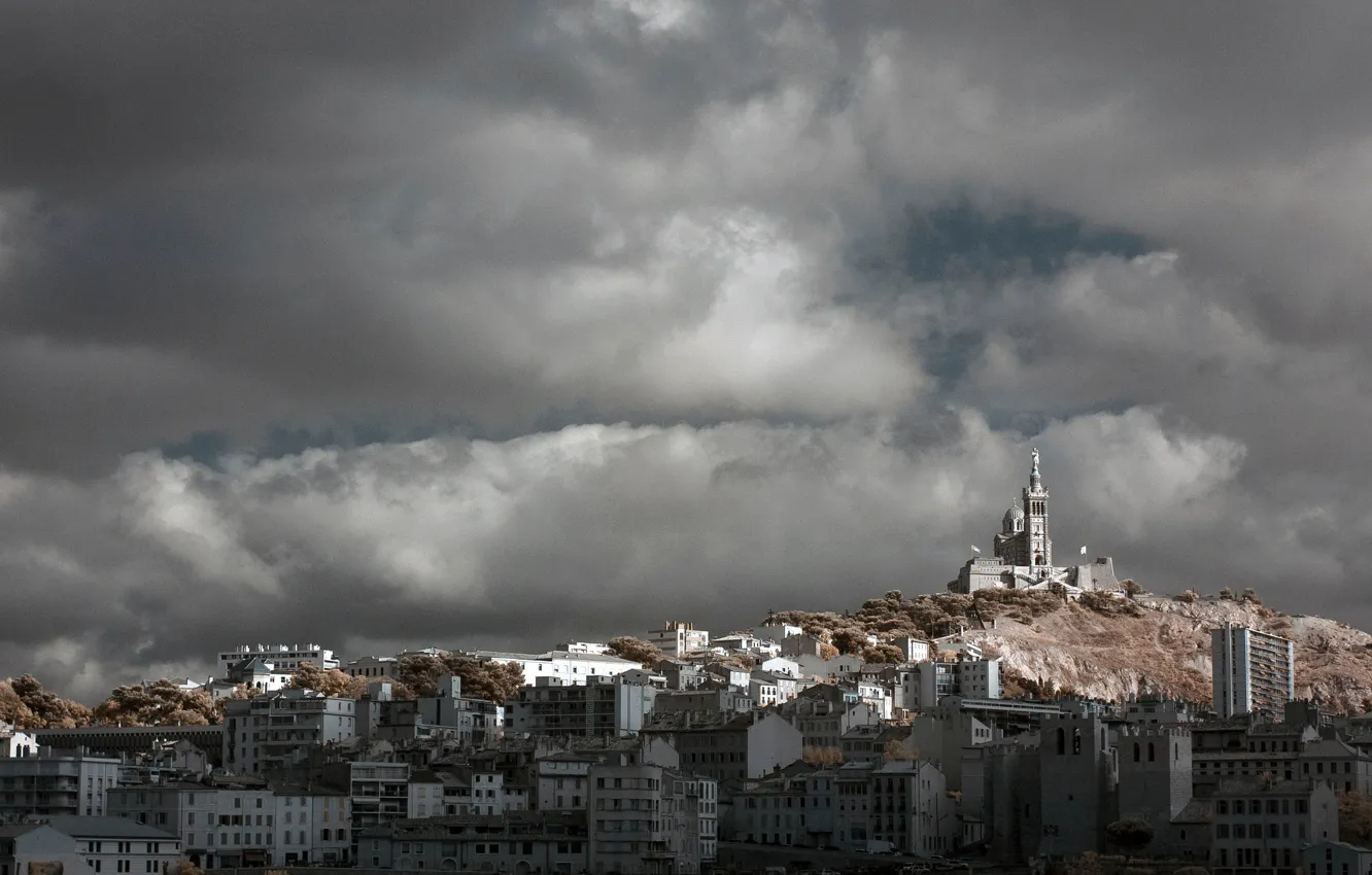 Photo wallpaper clouds, France, home, panorama, Marseille