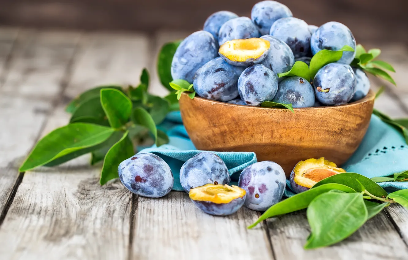 Photo wallpaper fruit, bowl, plum