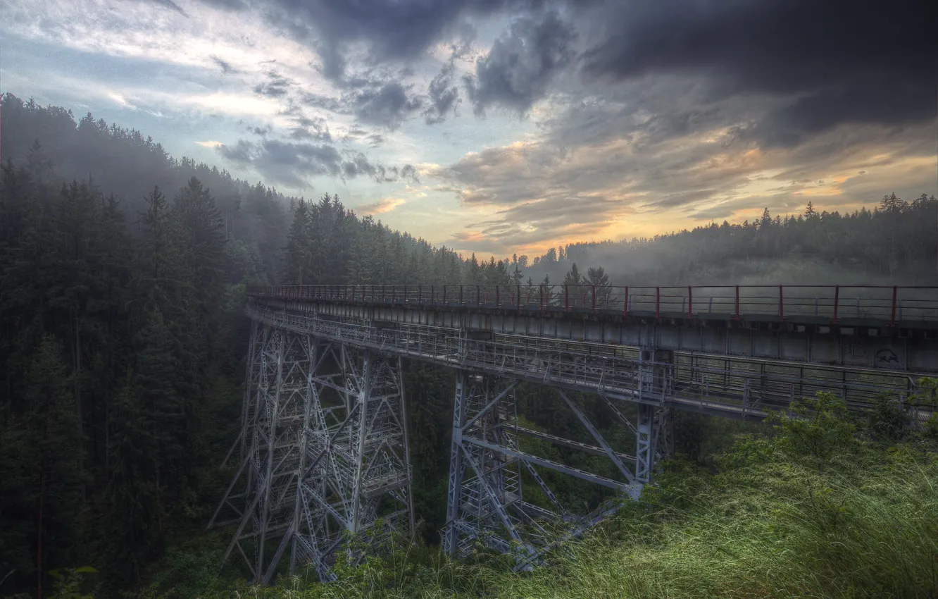 Photo wallpaper bridge, nature, railroad