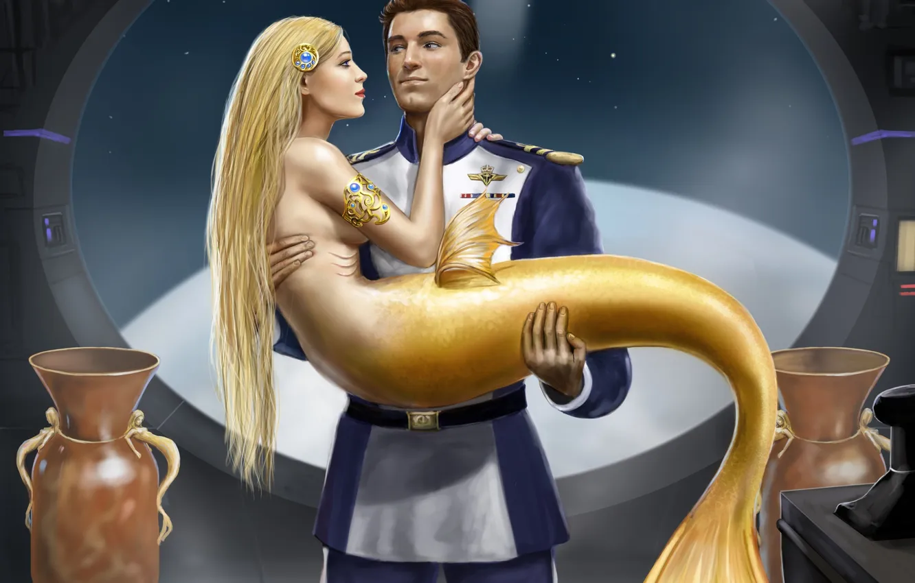 Photo wallpaper look, fiction, mermaid, art, profile, male