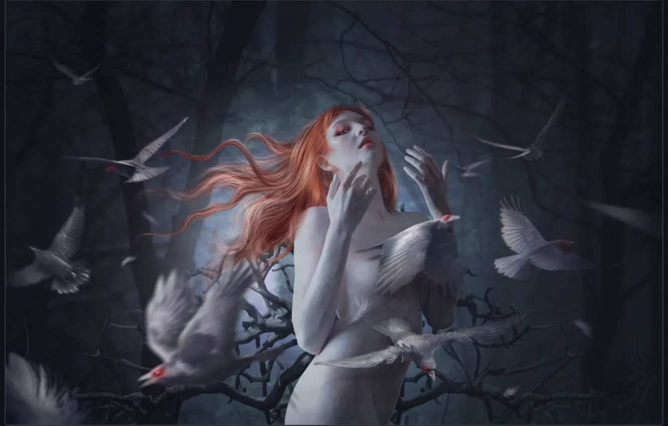 Photo wallpaper girl, Gothic, crows, by 1simplemanips1