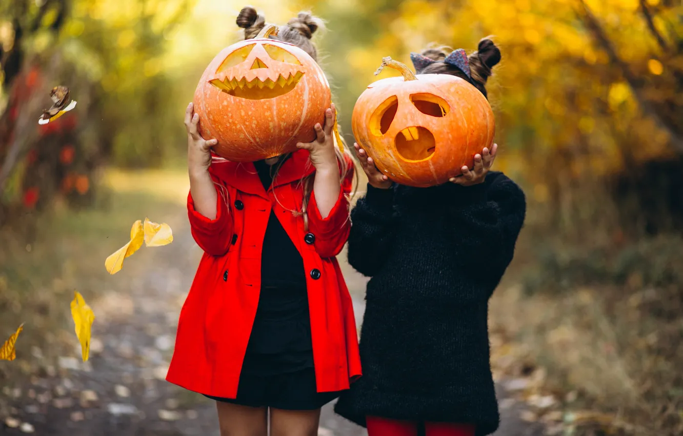 Photo wallpaper autumn, leaves, nature, children, pose, Park, holiday, foliage