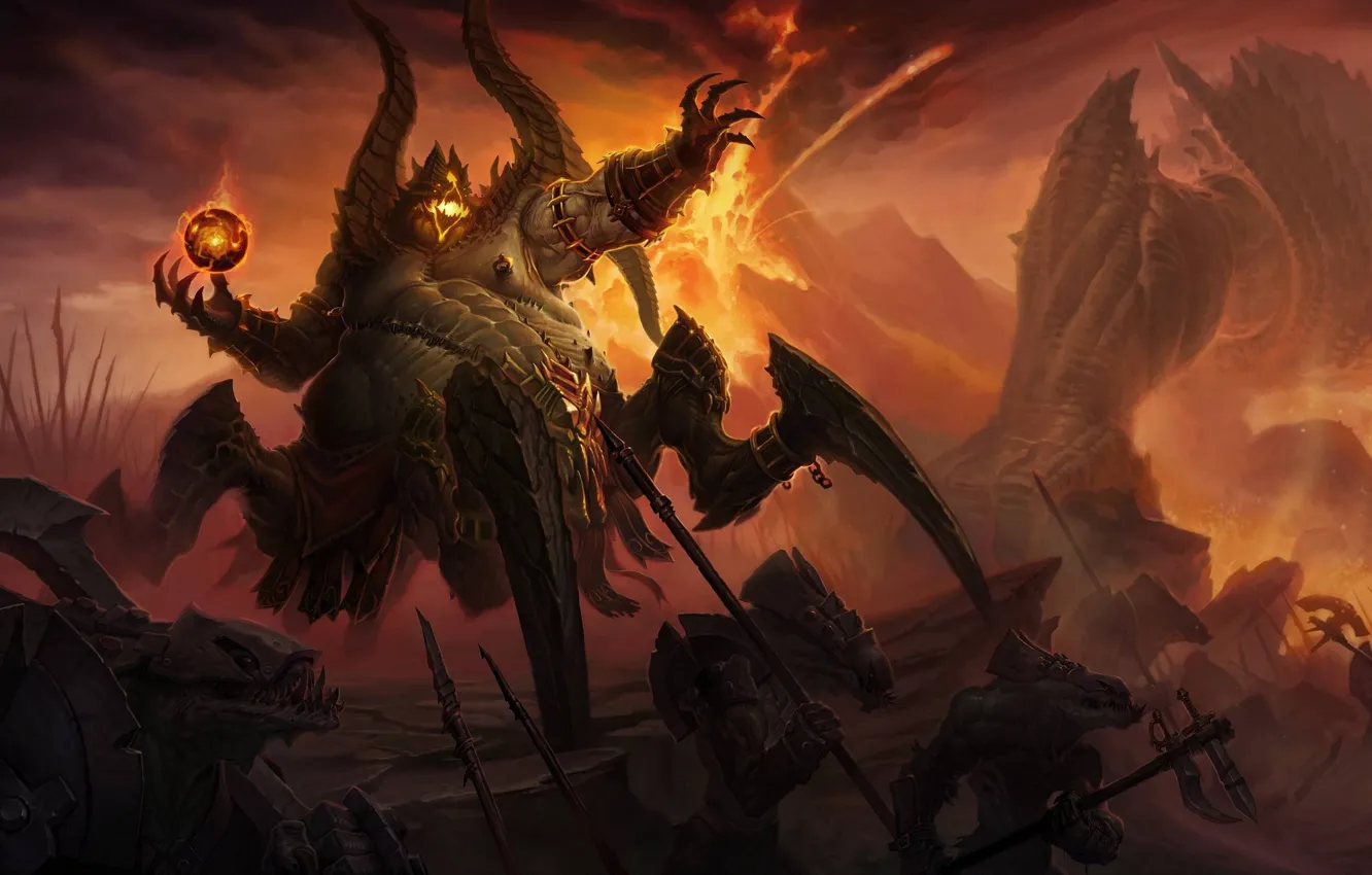 Photo wallpaper the volcano, the demon, Diablo 3, Azmodan