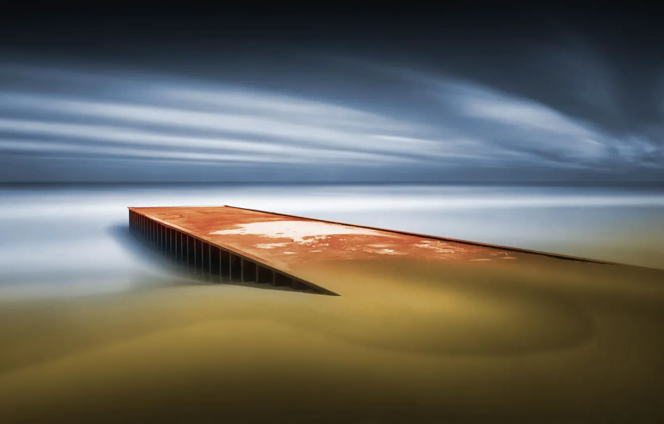 Photo wallpaper sea, the sky, overcast, shore, graphics, pier, blurry