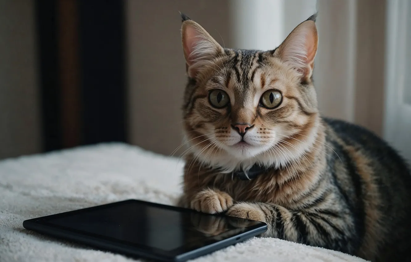 Photo wallpaper cat, cat, look, kitty, face, tablet, smartphone, AI art