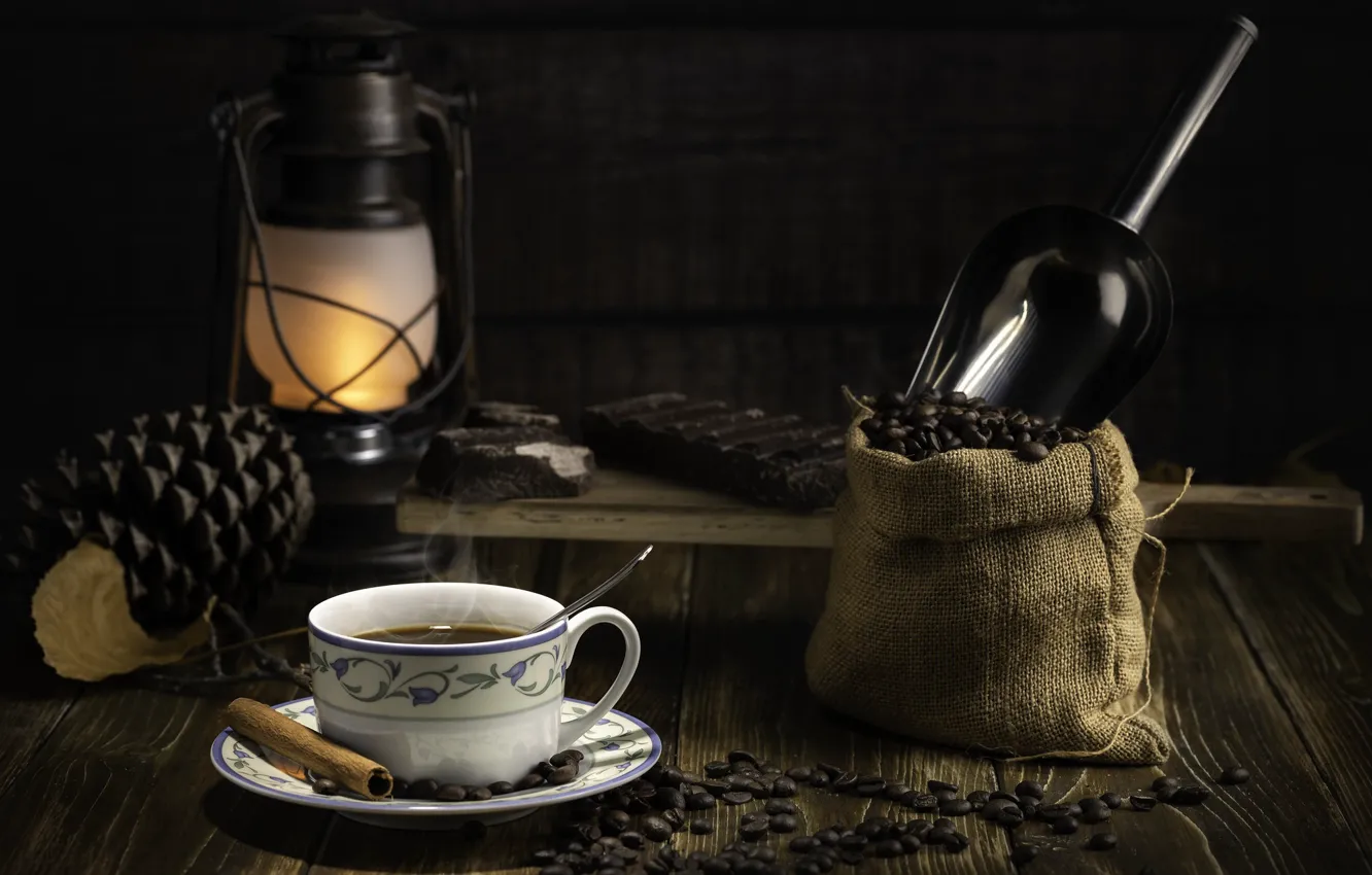 Photo wallpaper lamp, coffee, grain, cinnamon