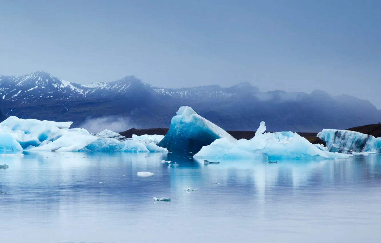 Photo wallpaper sea, landscape, mountains, Iceland, the glacial lagoon