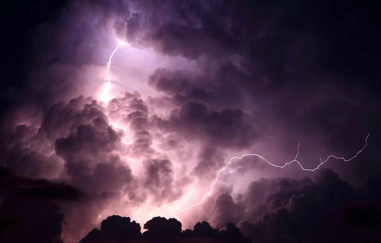 Photo wallpaper the storm, the sky, clouds, night, clouds, lightning