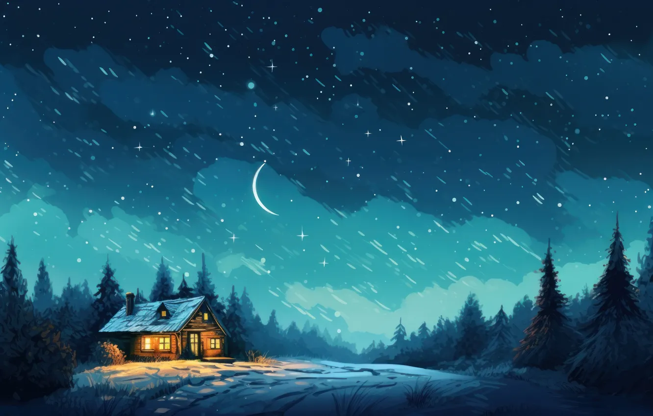 Photo wallpaper winter, snow, nature, Christmas, New year, houses, house, hut