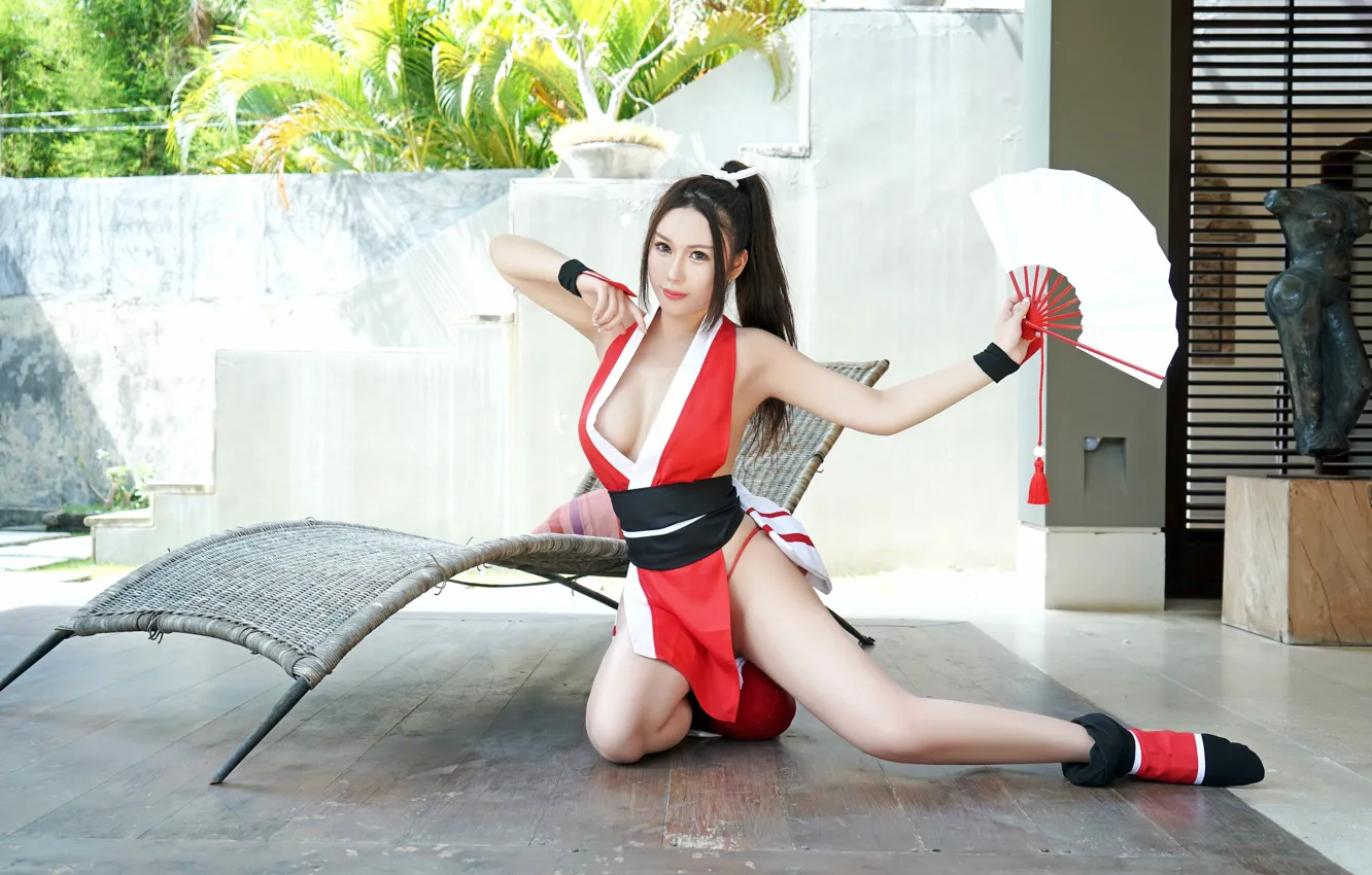 Photo wallpaper pose, brunette, fan, Asian, sunbeds