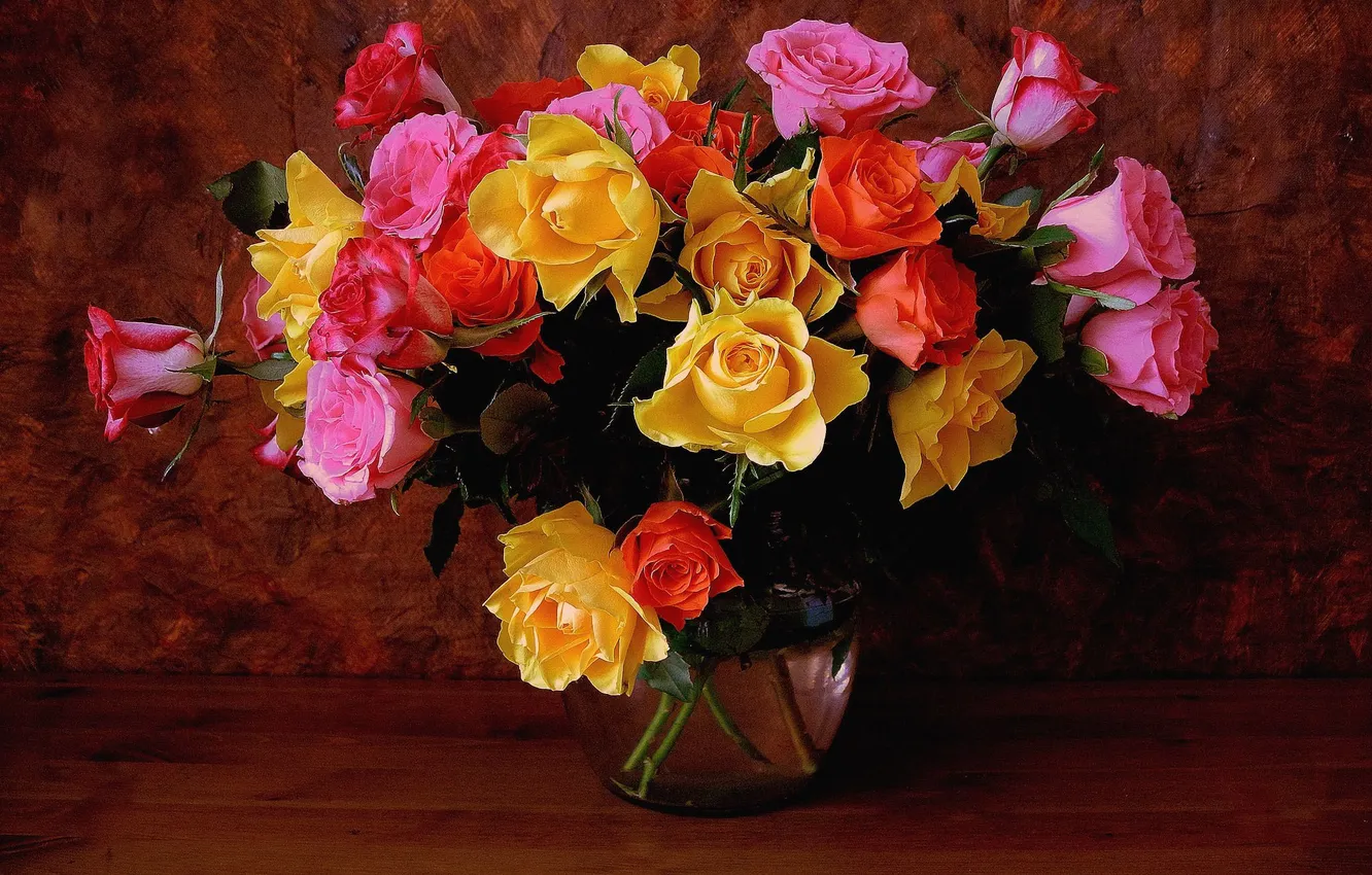 Photo wallpaper background, roses, bouquet, vase