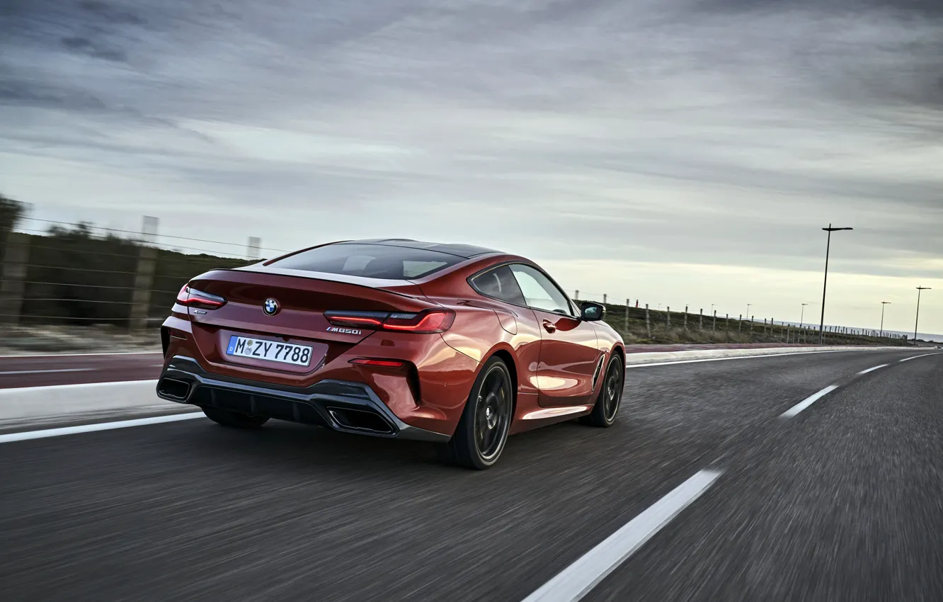 Photo wallpaper coupe, speed, BMW, roadside, Coupe, 2018, 8-Series, dark orange