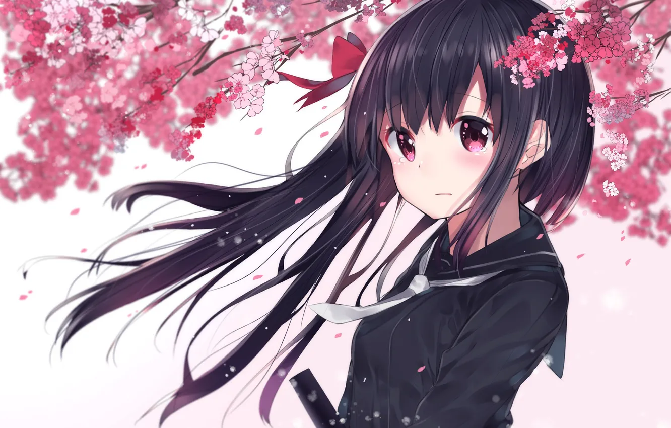 Photo wallpaper flowers, spring, Sakura, girl