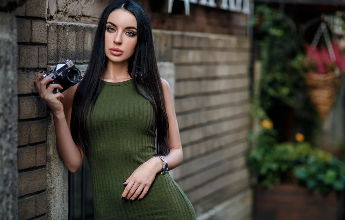 Photo wallpaper model, figure, dress, brunette, the camera, long hair, Hakan Erenler