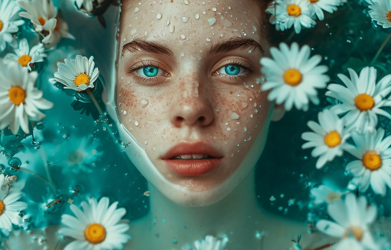 Wallpaper Summer Look Water Girl Drops Flowers Face Portrait For Mobile And Desktop