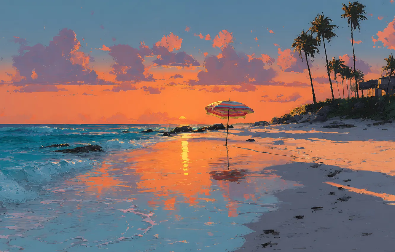 Photo wallpaper sand, sea, wave, beach, summer, the sky, the sun, clouds