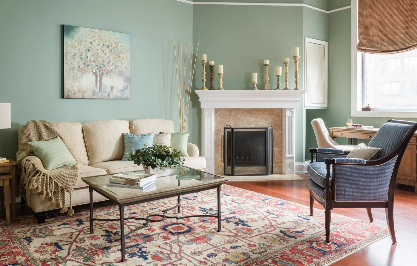 Photo wallpaper interior, sofa, library, living room, by Insidewright, Irving Place, chair, design