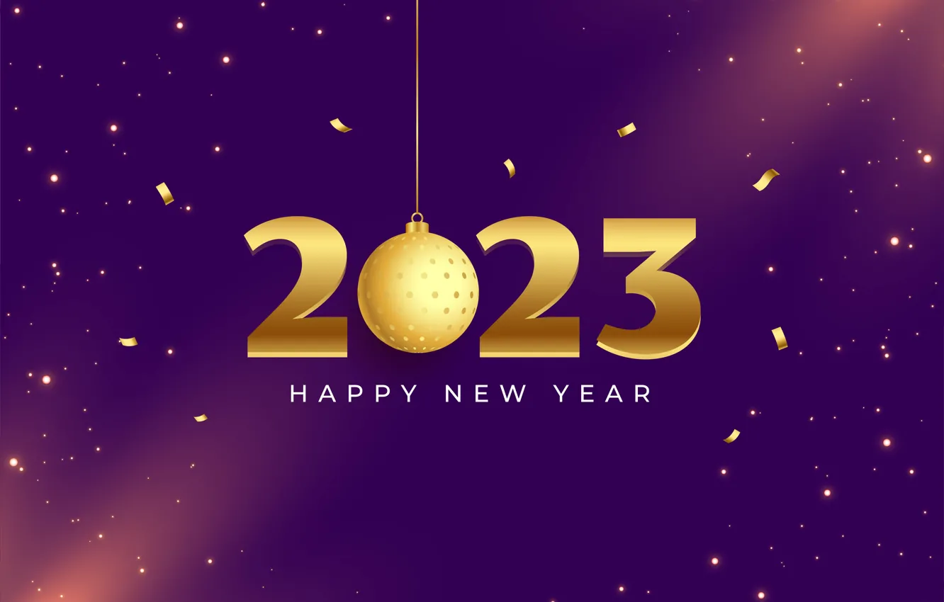 Photo wallpaper balls, light, the inscription, new year, sequins, figures, gold, gold plated