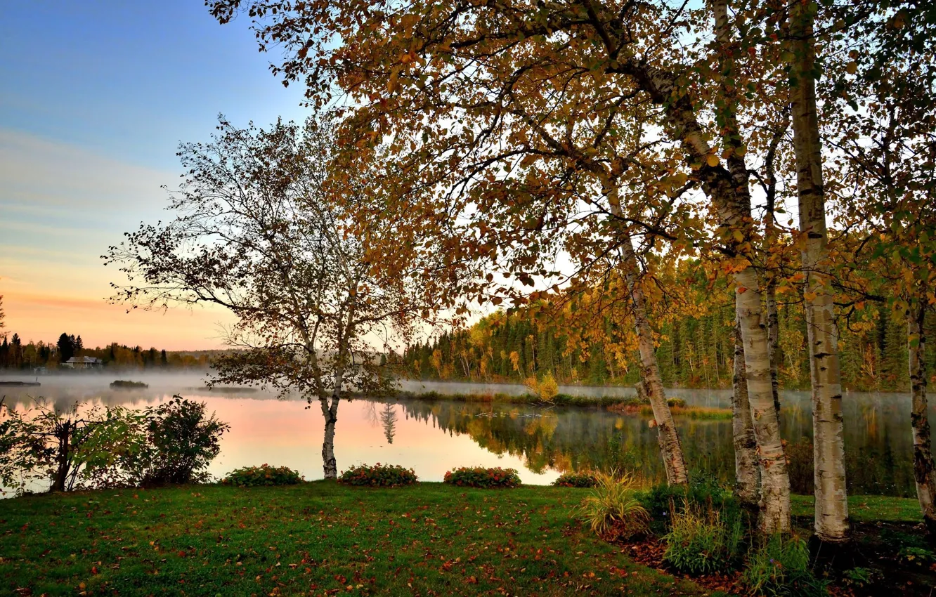 Photo wallpaper autumn, lake, river