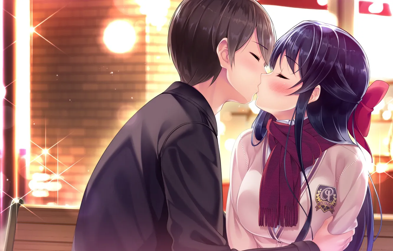 Photo wallpaper girl, kiss, guy, Uchi no Kanojo