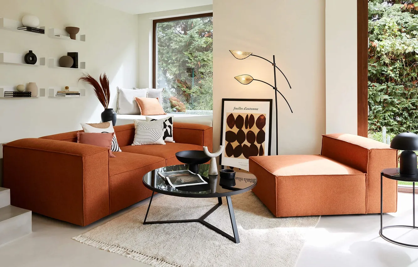 Photo wallpaper style, room, Villa, interior, chair, living room, living room, modular terracotta settee