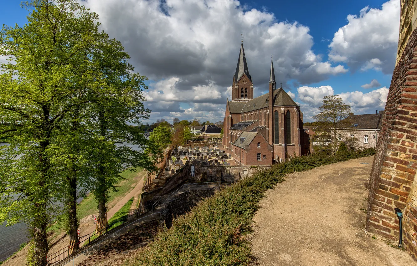 Photo wallpaper clouds, Church, Netherlands, Boiler