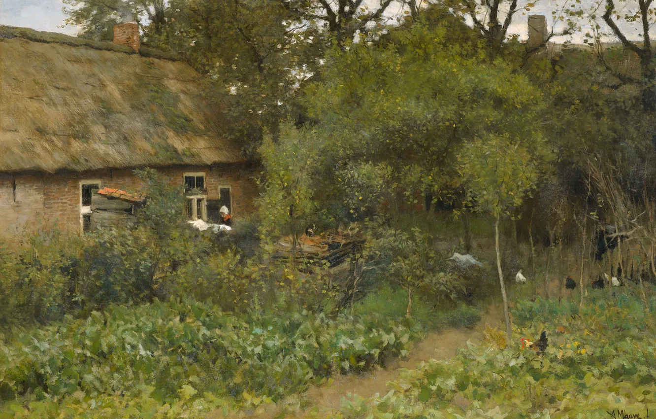 Photo wallpaper landscape, oil, picture, canvas, the garden, Anton Mauve