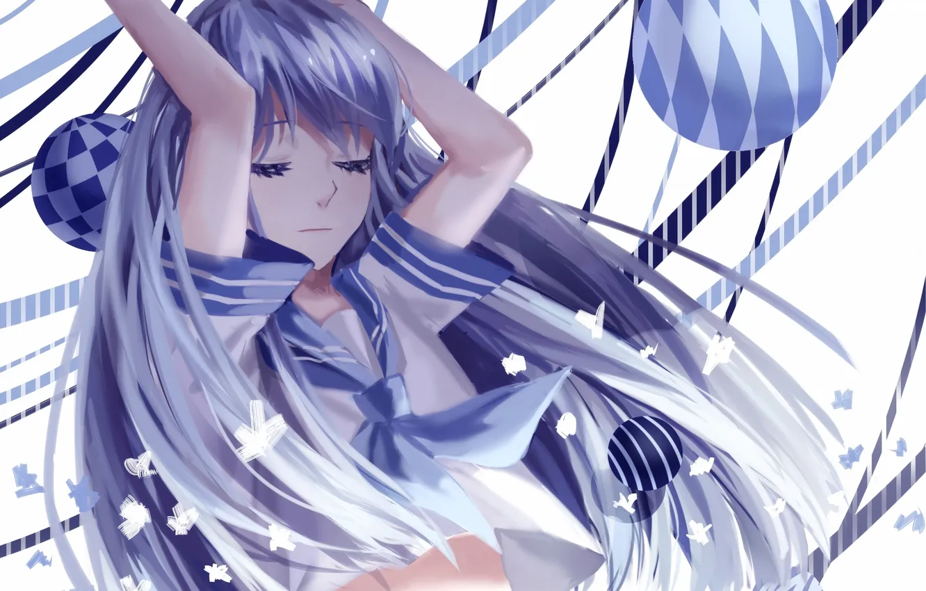Photo wallpaper girl, tape, ball, anime, art, form, schoolgirl, lama-pacos