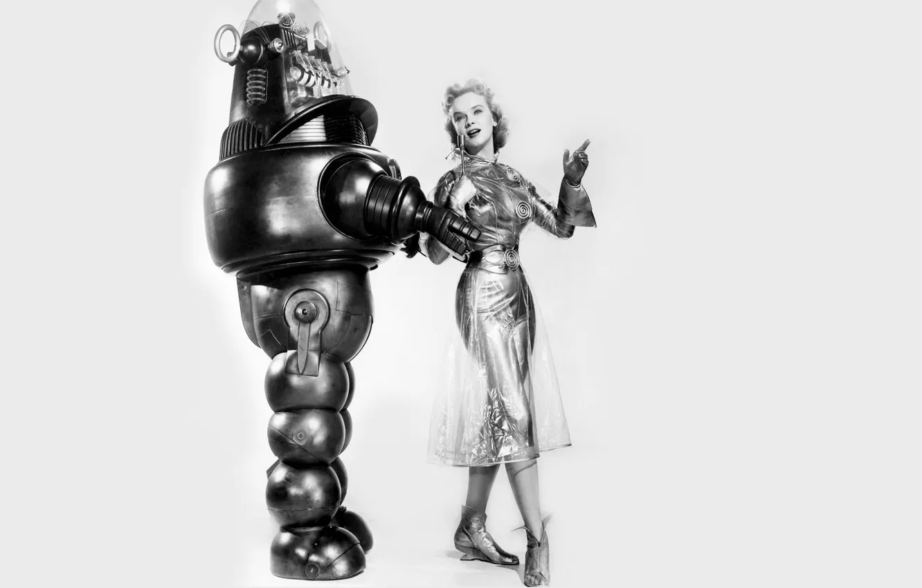 Photo wallpaper girl, retro, robot