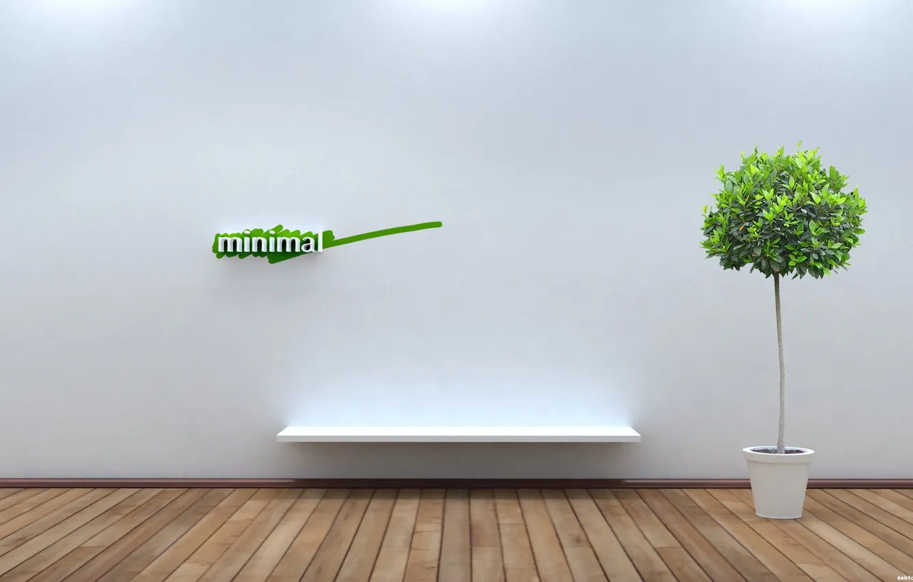 Photo wallpaper trees, bench, the inscription, minimal, pot