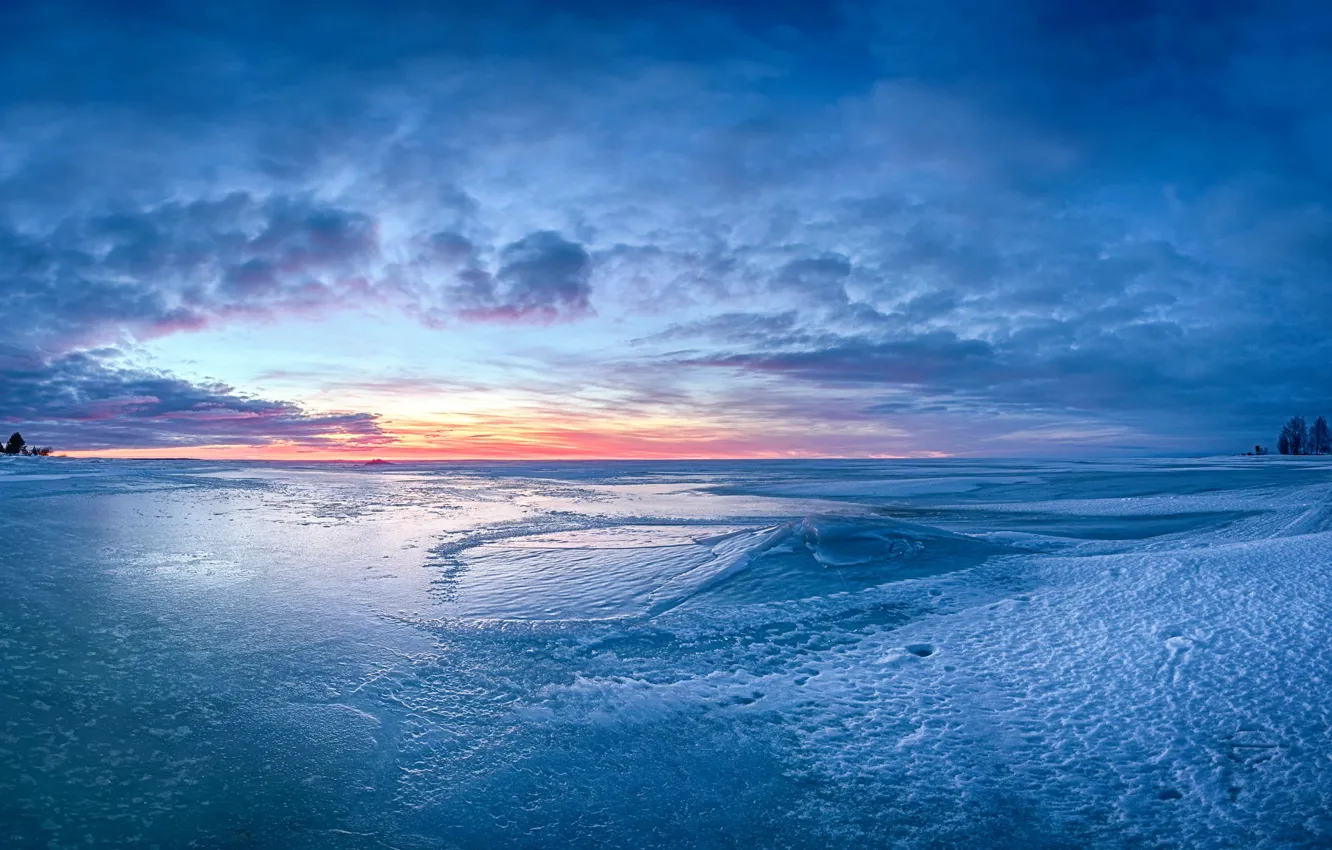 Photo wallpaper ice, the sky, snow, horizon, Blue ice Sunset