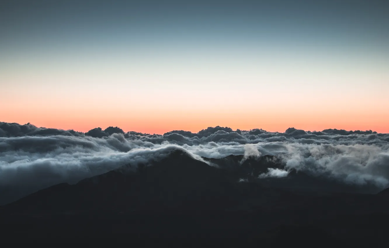 Photo wallpaper sky, sunset, clouds, mountain, height
