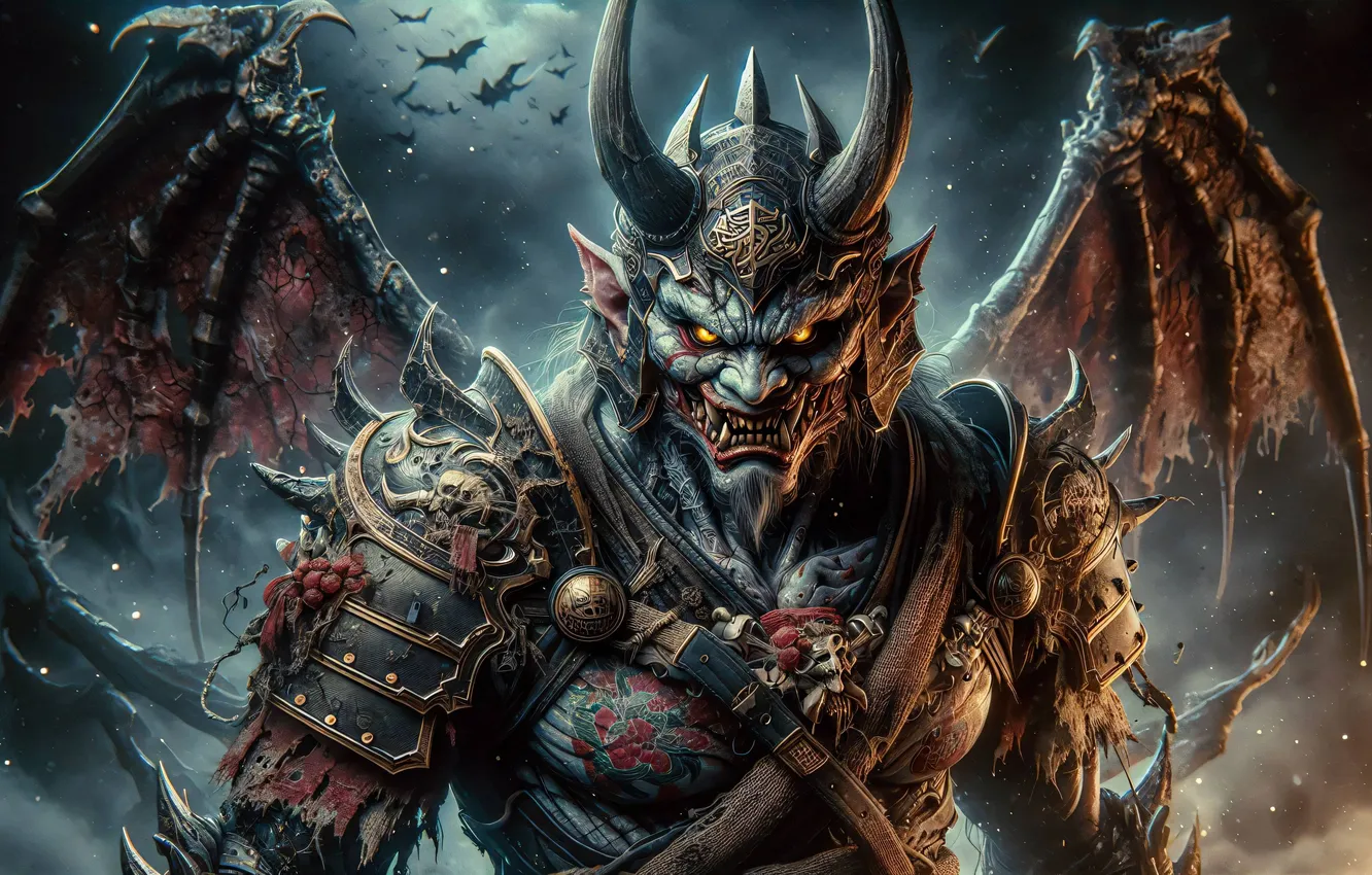 Photo wallpaper clouds, wings, the demon