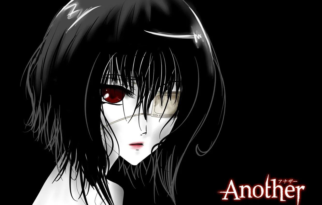 Photo wallpaper void, hopelessness, loneliness, black background, red eyes, eye patch, other, Another