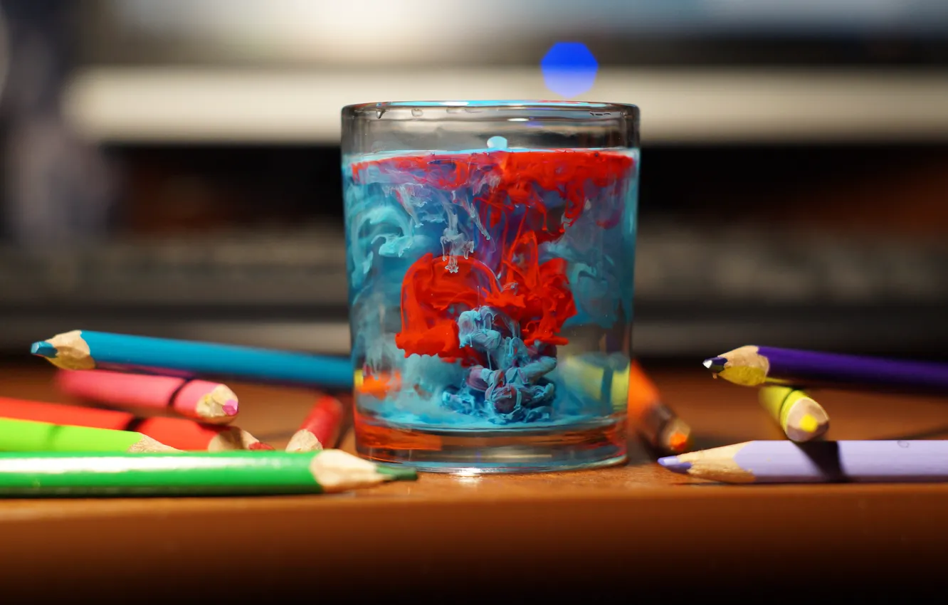 Photo wallpaper water, glass, color, Pencils, art, artist, art