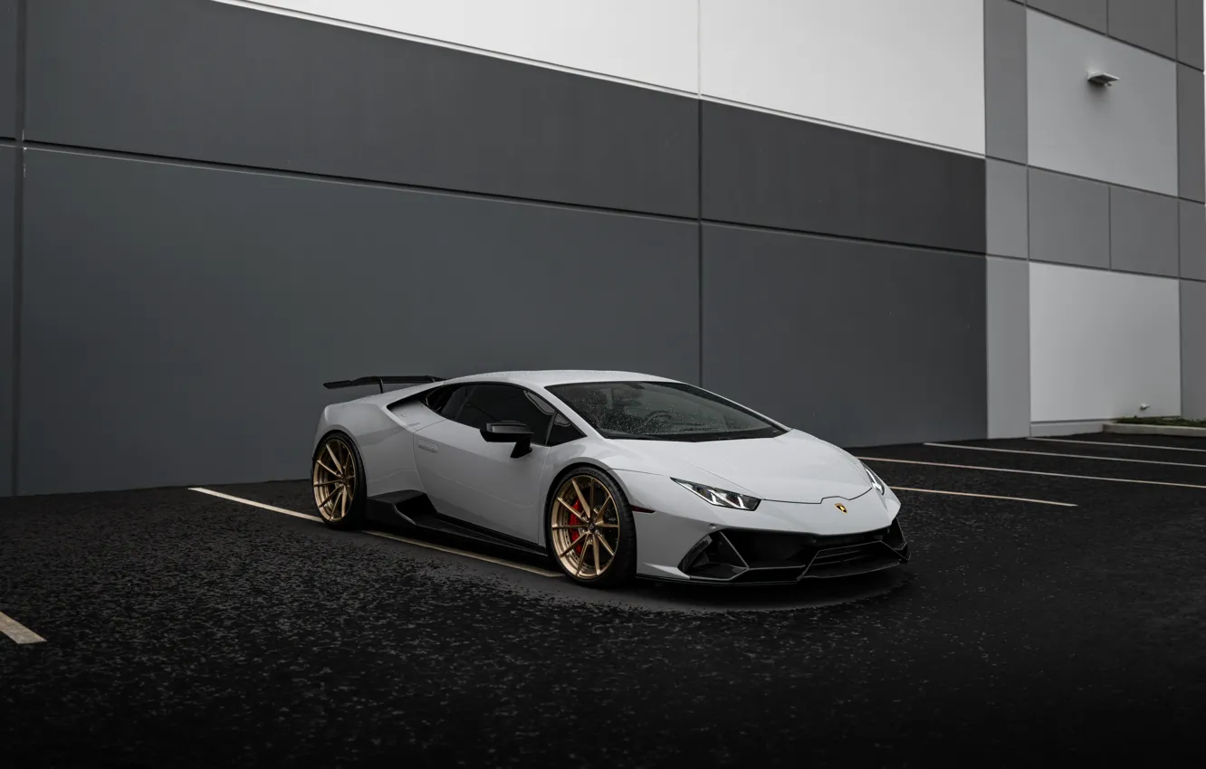 Photo wallpaper Lamborghini, White, Rain, EVO, VAG, Huracan