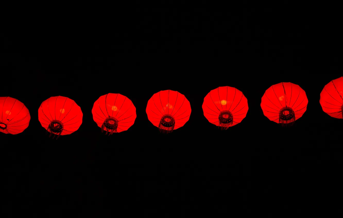 Photo wallpaper background, black, minimalism, lanterns, Chinese lanterns