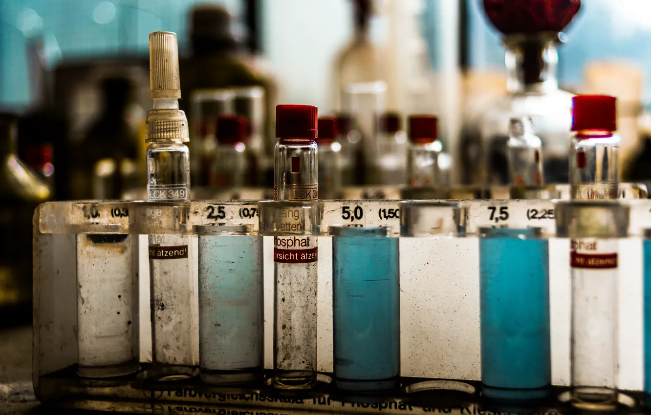Photo wallpaper macro, laboratory, tubes