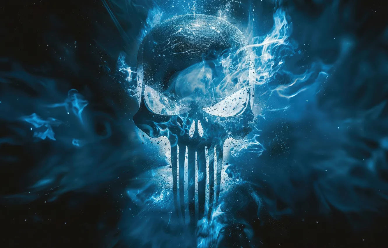 Photo wallpaper smoke, Punisher, Emblem, Through