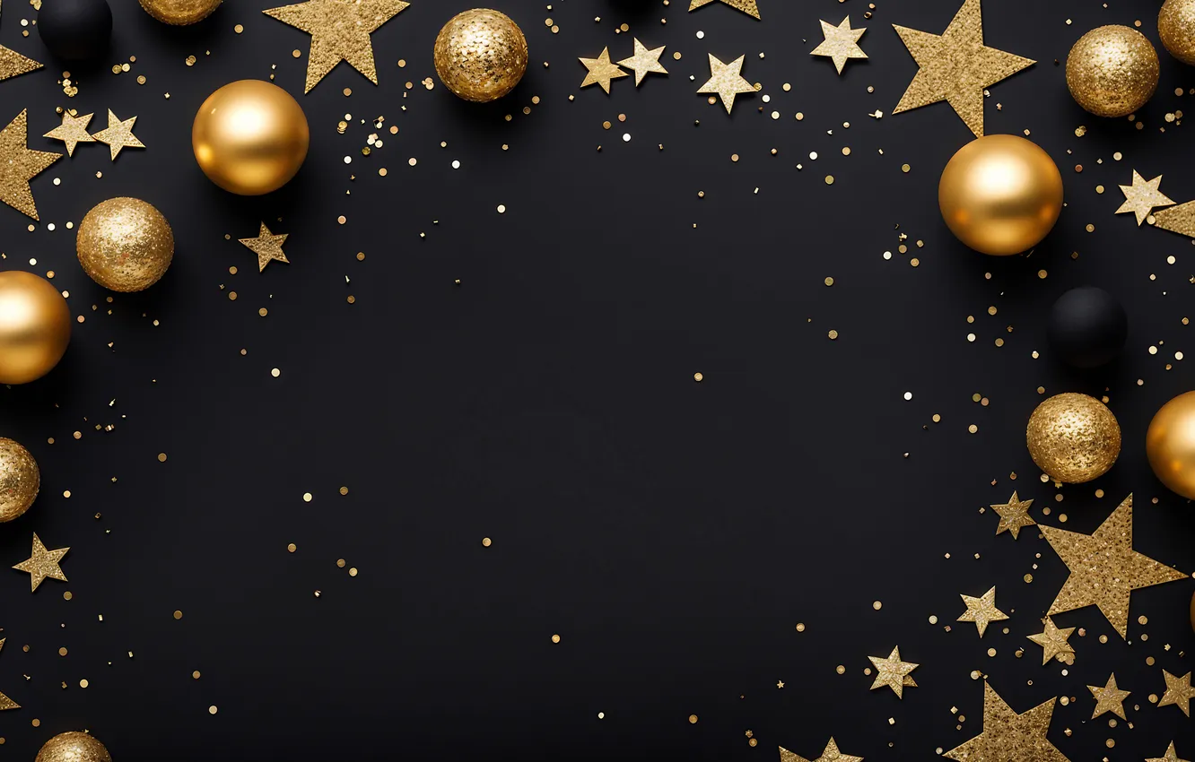 Photo wallpaper balls, the dark background, gold, balls, Shine, new year, texture, sequins