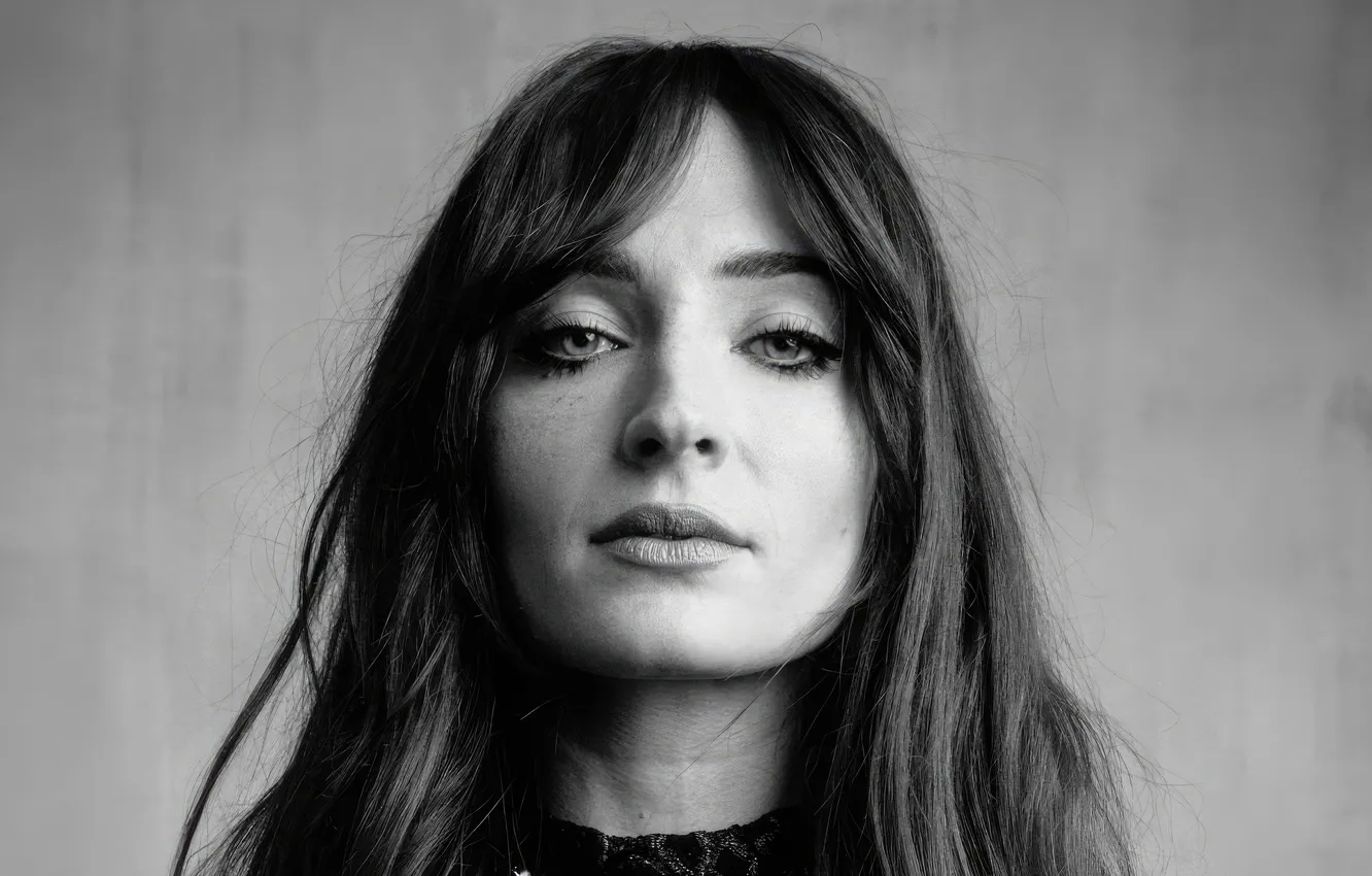 Photo wallpaper portrait, actress, black and white, beauty, Sophie Turner, Sophie Turner