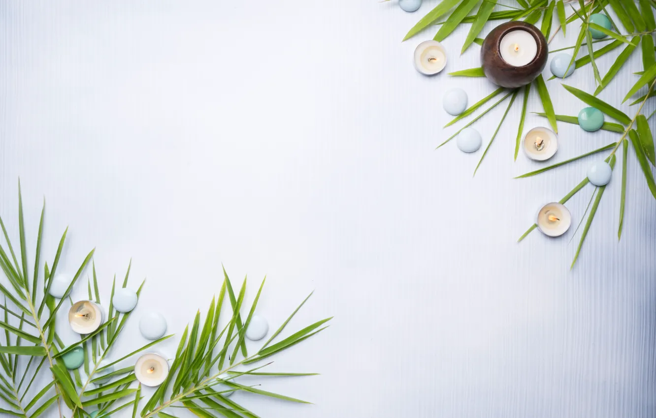 Photo wallpaper candles, Spa, palm leaves