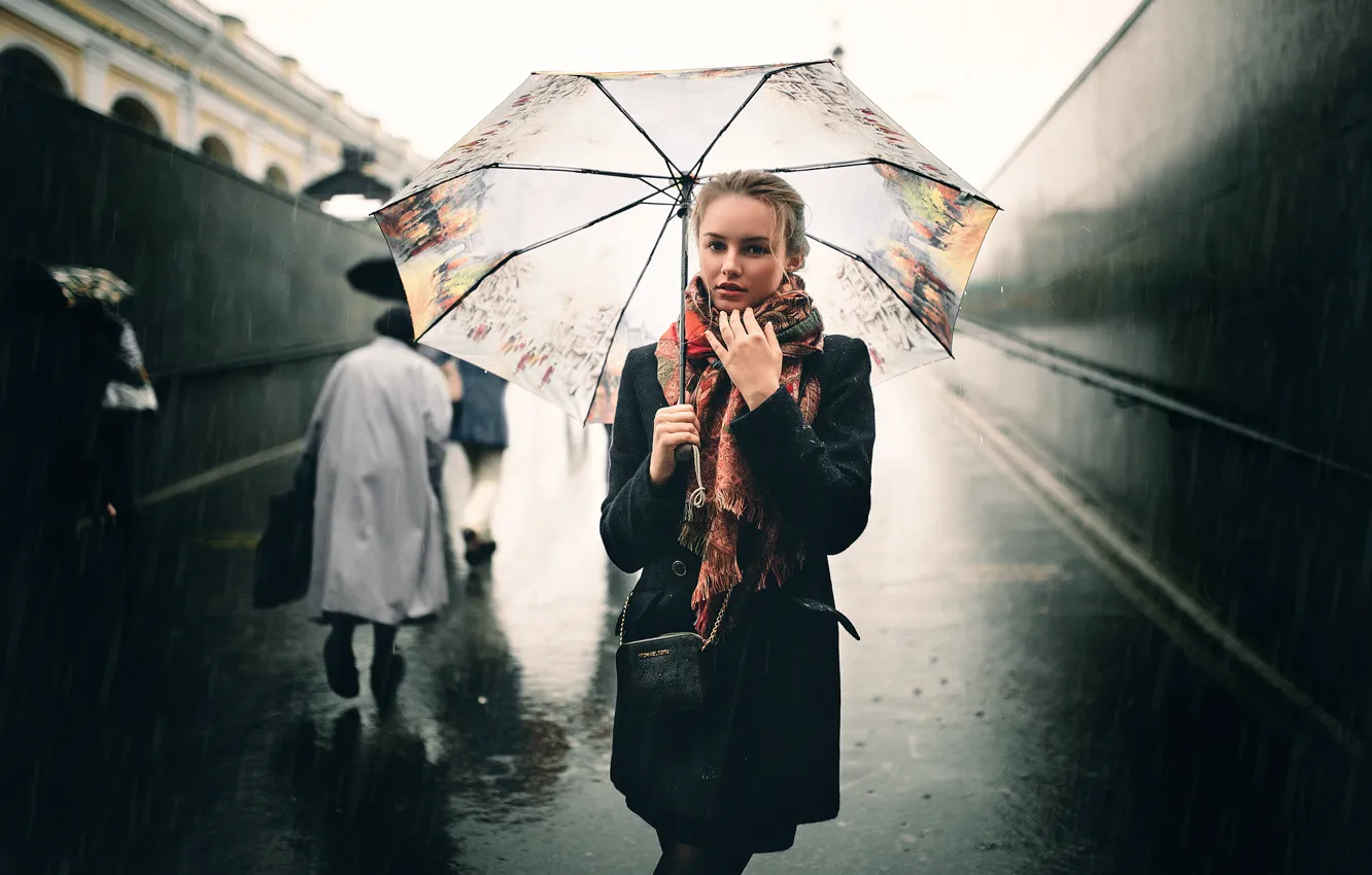 Photo wallpaper girl, rain, umbrella, Julia, Ivan Proskurin