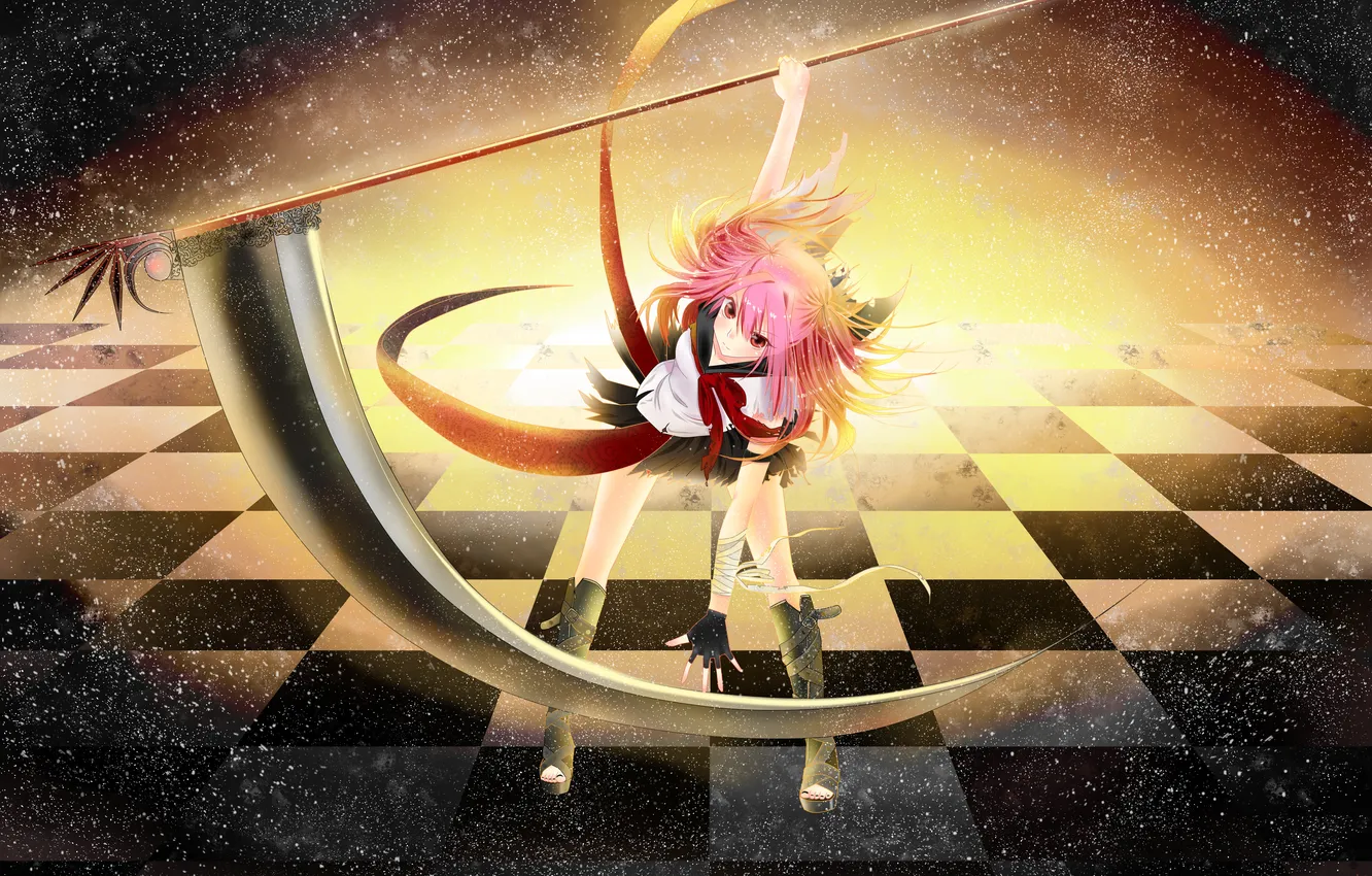 Photo wallpaper girl, weapons, anime, art, braid, form, schoolgirl, clouble