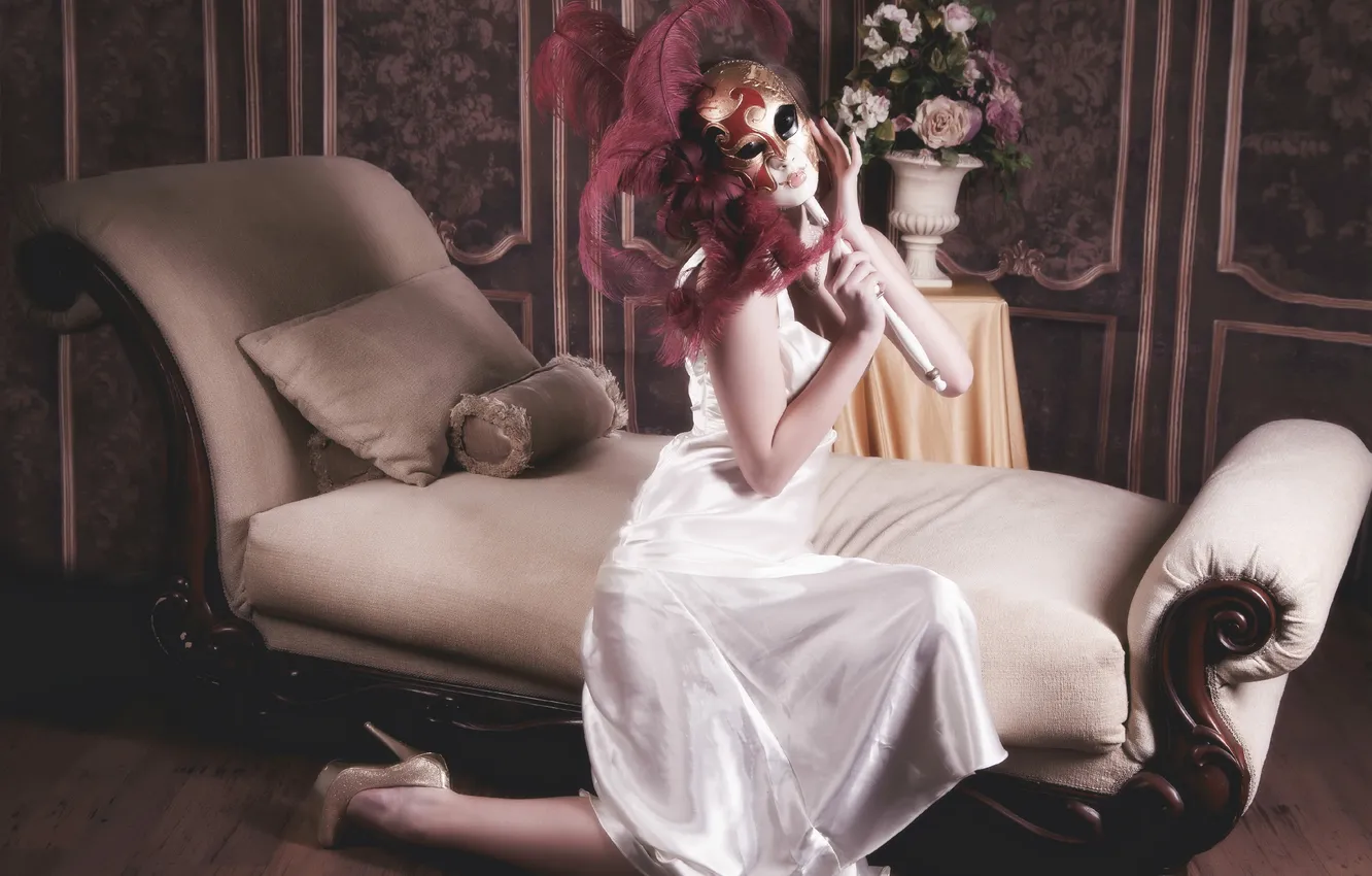 Photo wallpaper girl, pose, mask