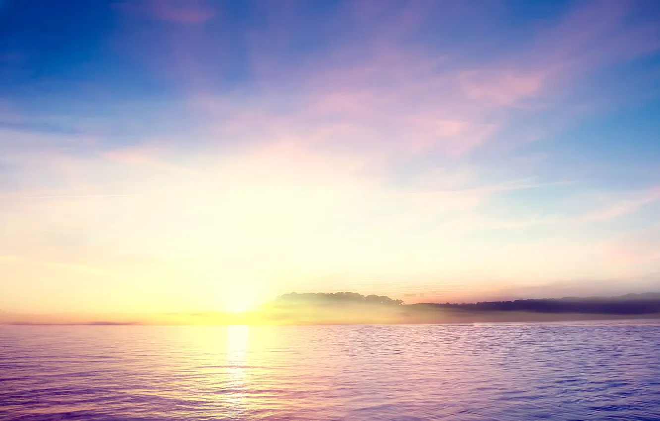 Photo wallpaper water, sunset, lake, island