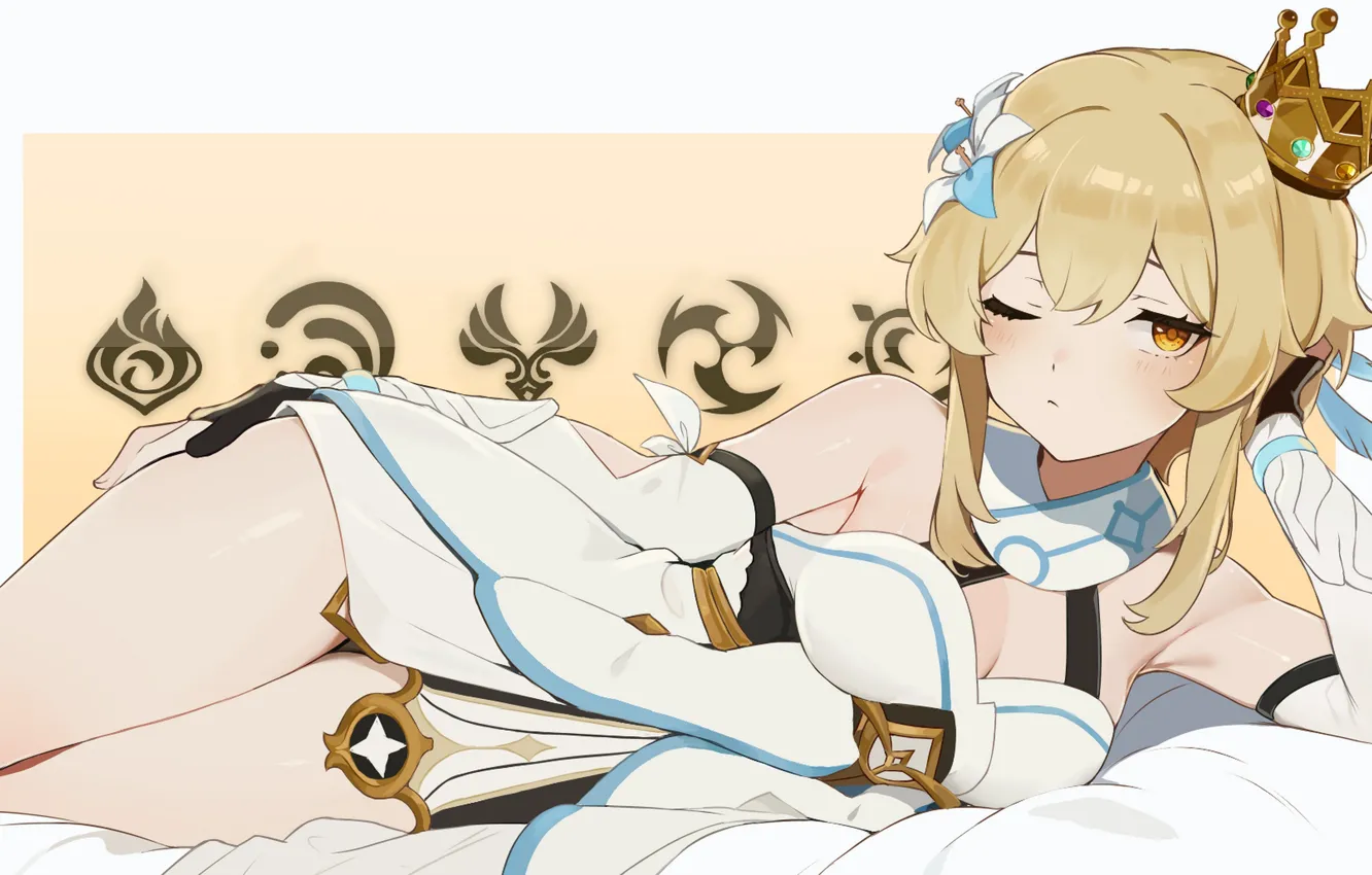 Photo wallpaper look, pose, element, crown, saver, Genshin Impact, Light, Genshin Impact