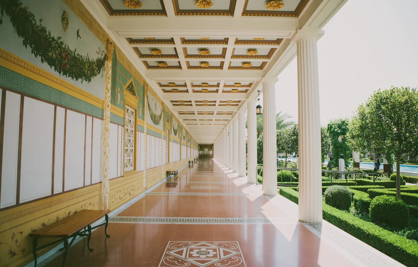 Photo wallpaper garden, columns, hall